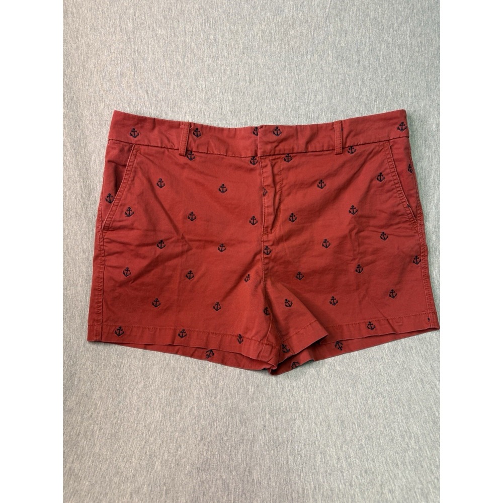 JNY Jones New York Womens Size 12 Red Anchor Print Shorts Nautical Chino Cotton
